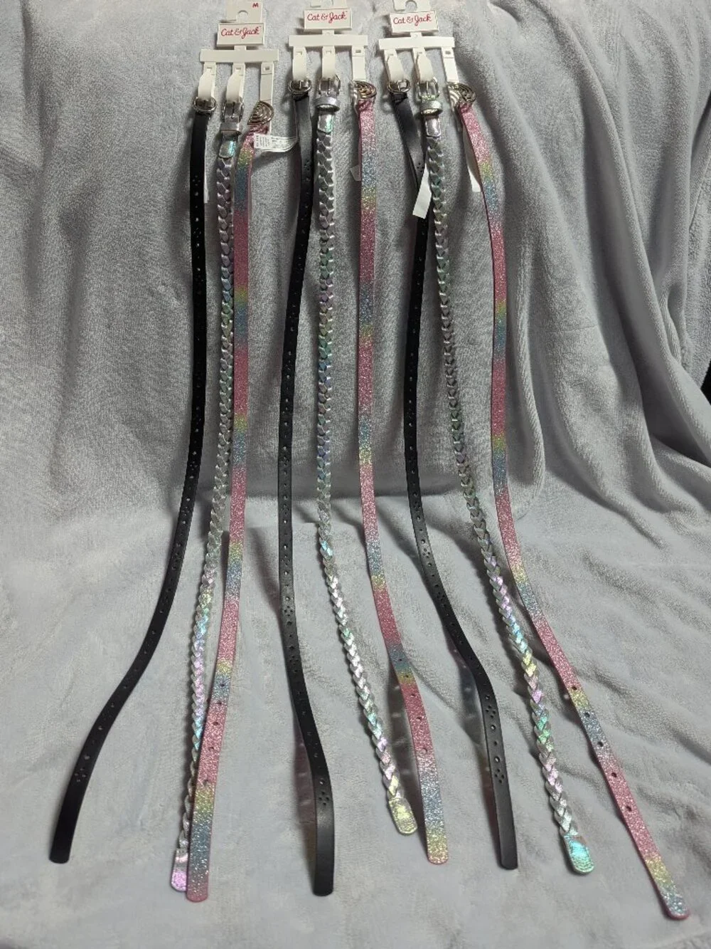 NWT Cat & Jack Girls Belts Bundle – 3 Sets Glitter, Braided & Black (Size M)